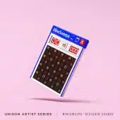 Floating Minesweeper game interface with a chocolate-themed design. Text at the bottom reads "Unison Artist Series" and "MineSweepa 'Designer Sounds'". Enjoy the game while exploring samples from Unison Artist Series - MineSweepa "Designer Sounds".