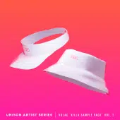 Two white visors featuring "VOLAC" text on the front, set against a gradient pink background. At the bottom, it reads: "UNISON ARTIST SERIES | VOLAC 'KILLA SAMPLE PACK' VOL. 1." Explore the Unison Artist Series - VOLAC "KILLA SAMPLE PACK" for more exclusive goodies!