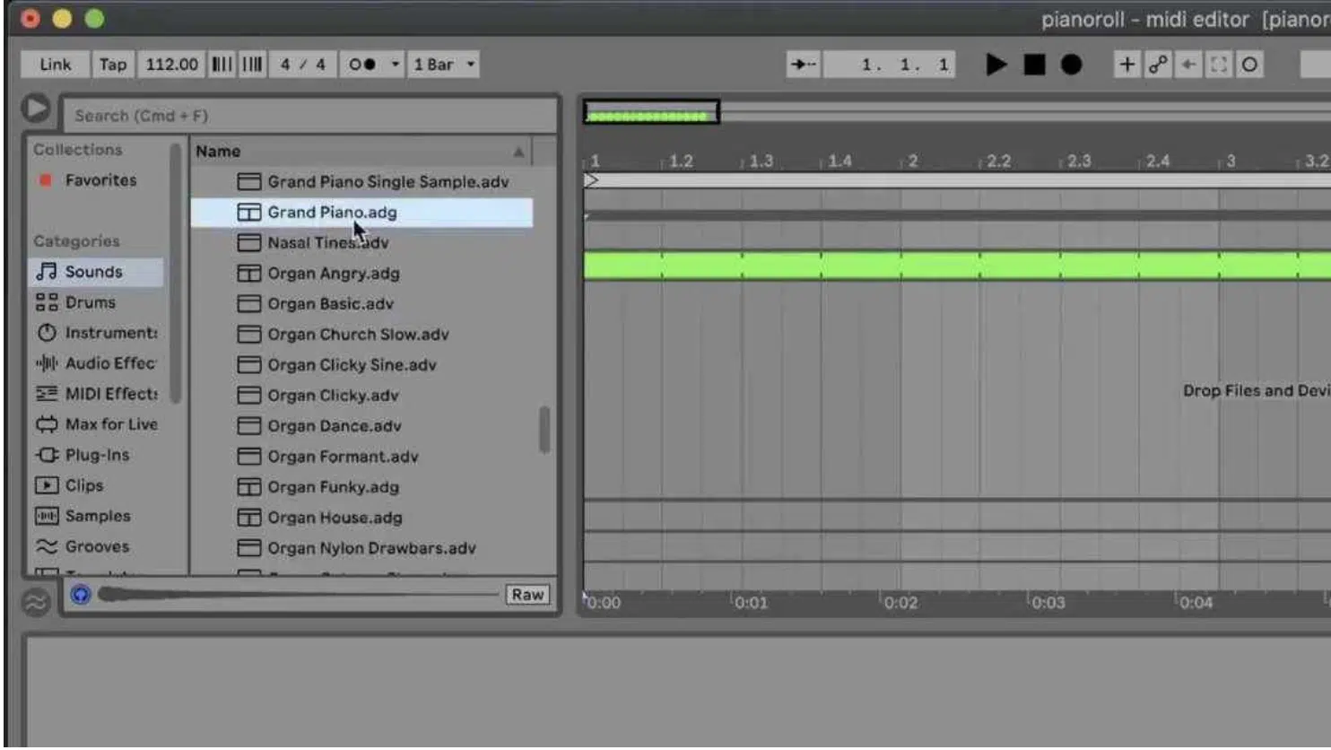 Ableton Piano Roll Loading MIDI Instrument - Unison