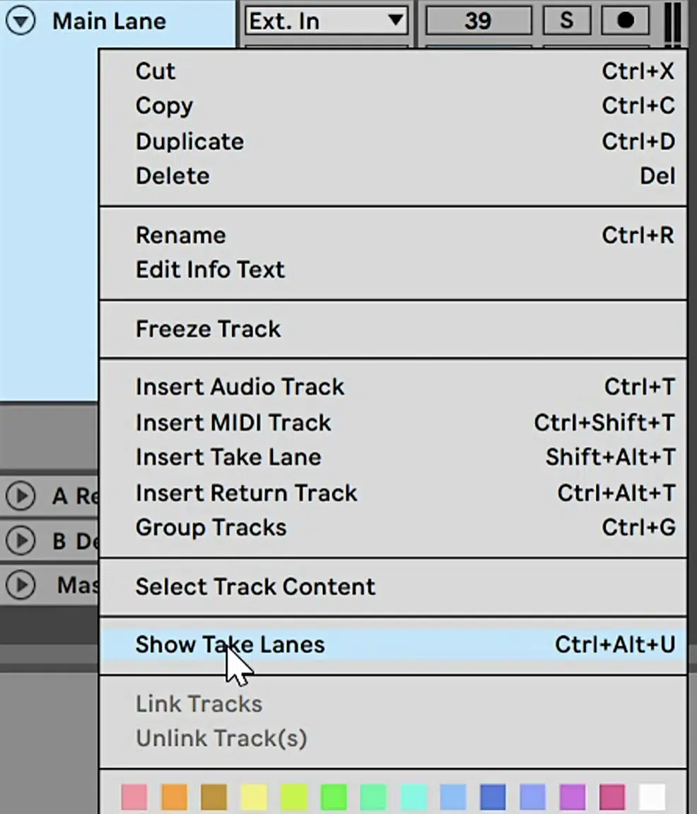 Ableton live Show Take Lanes - Unison