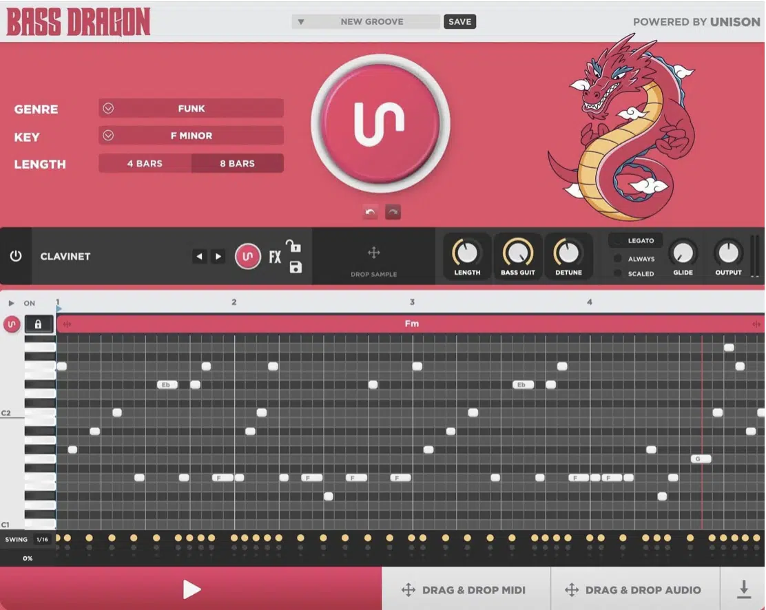 Bass Dragon Piano Roll - Unison