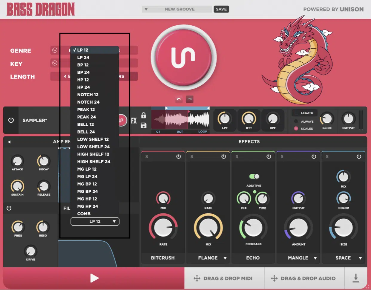 Bass Dragon Synth Sampler - Unison