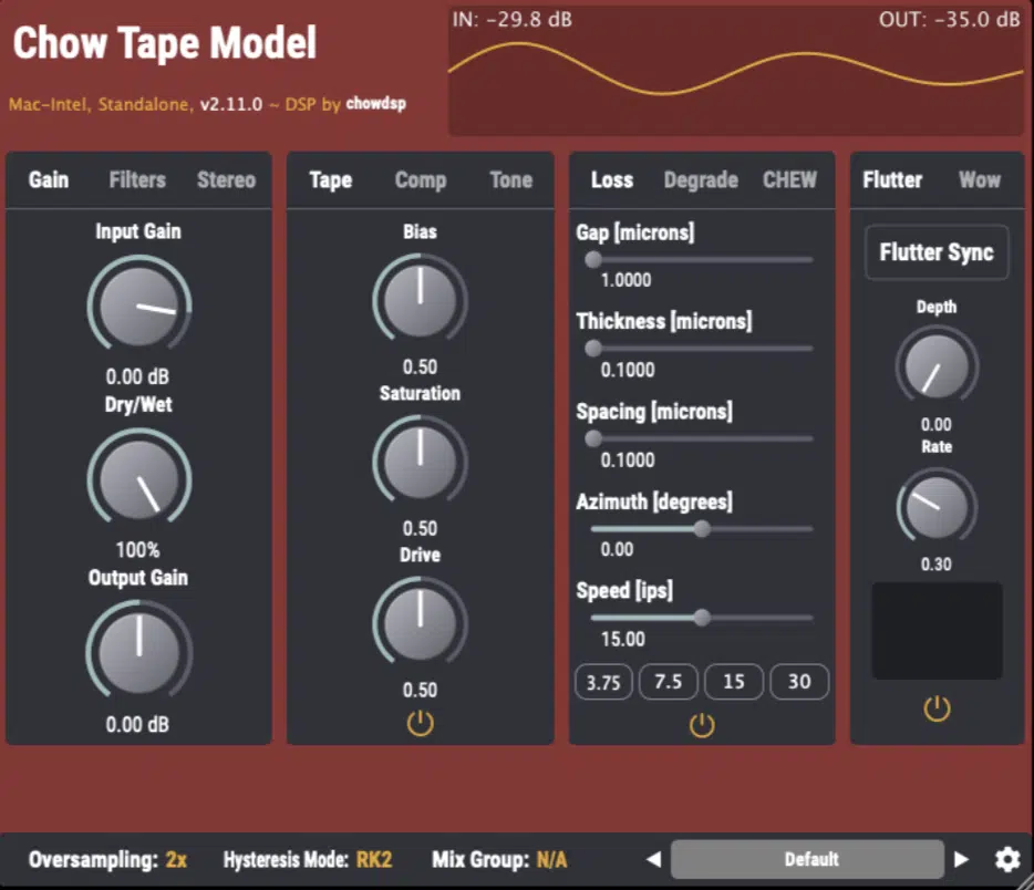 Chow Tape Model by ChowDSP - Unison
