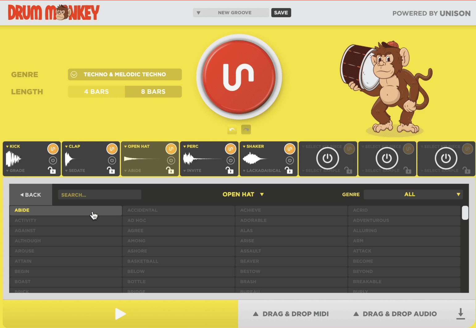 #1 Drum Pattern Generator: Transform Tracks with Elite AI - 5 Drum Monkey Sample Library - Unison