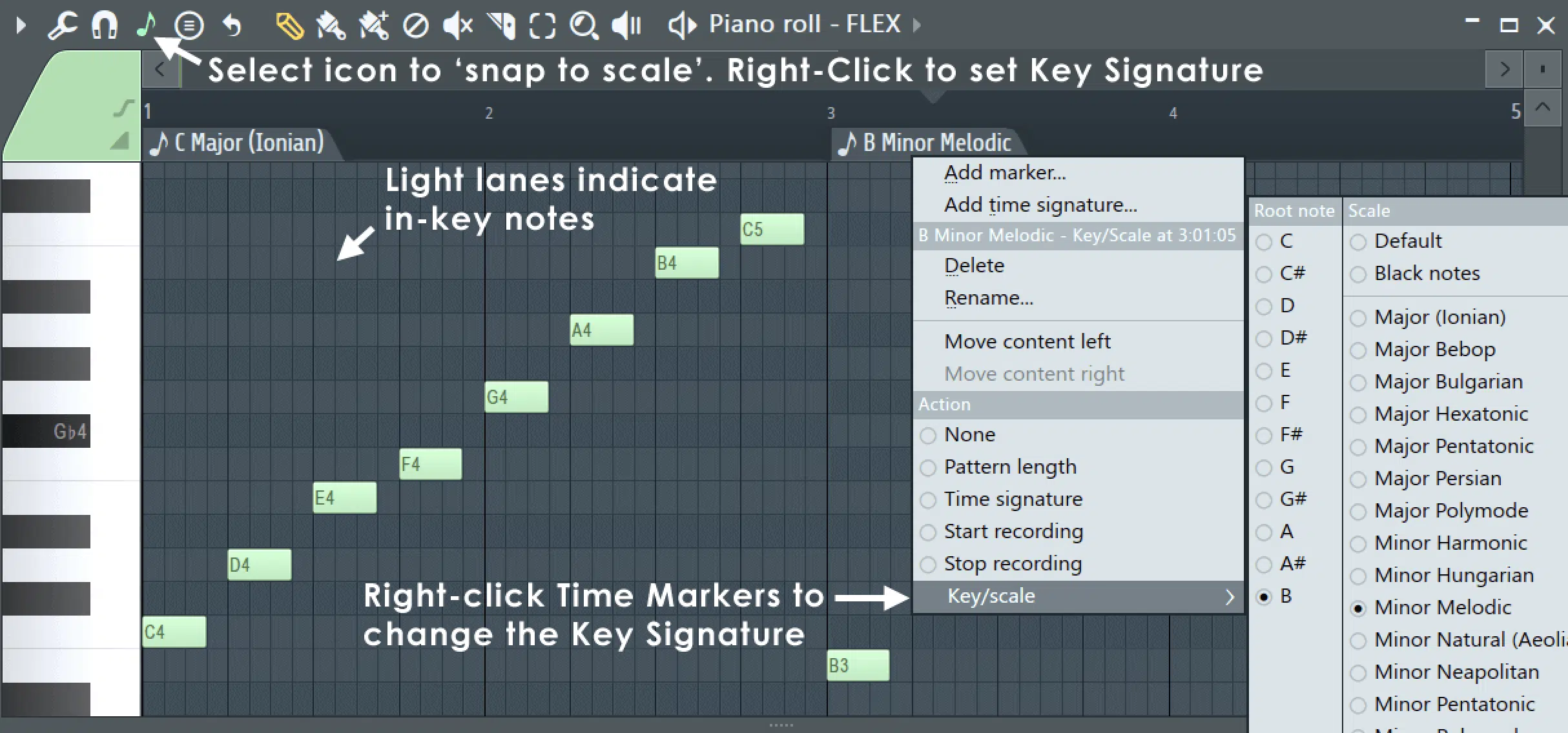 FL Studio piano roll Key signature - Unison