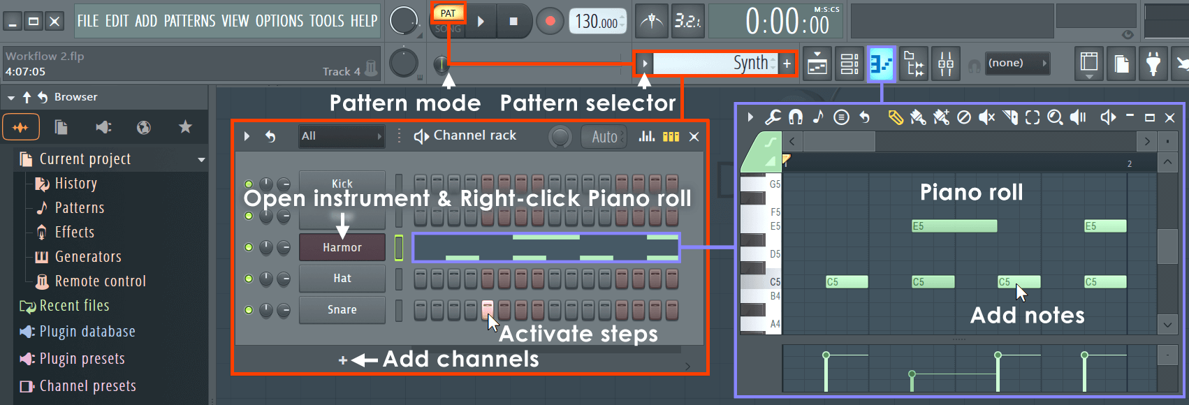 Loading and Playing Instruments in the Piano Roll - Unison