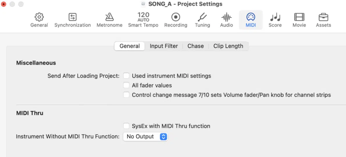 MIDI preferences - Unison