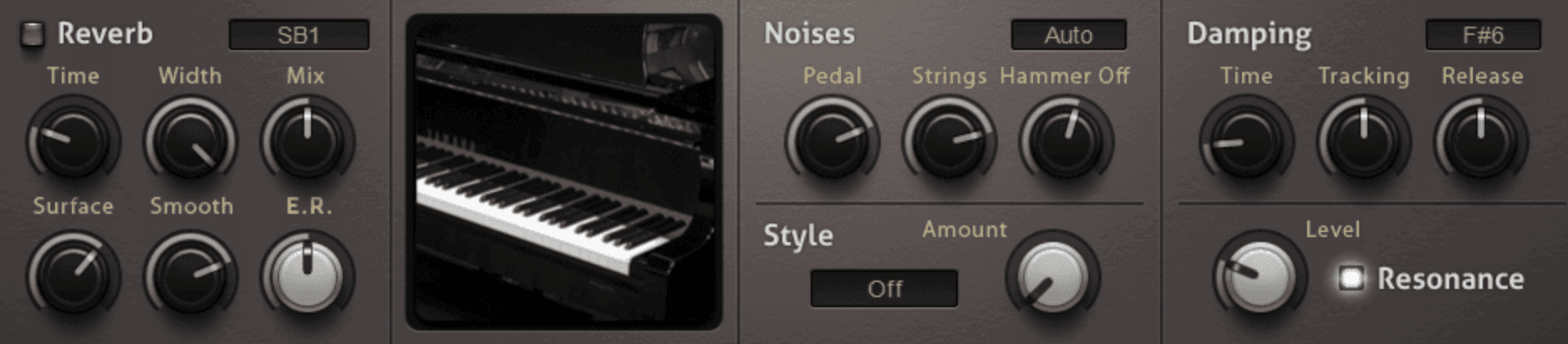 Piano One Reverb Noises Damping Style Resonance - Unison