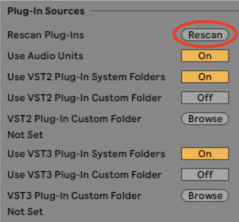 Rescan Plugins in Ableton - Unison