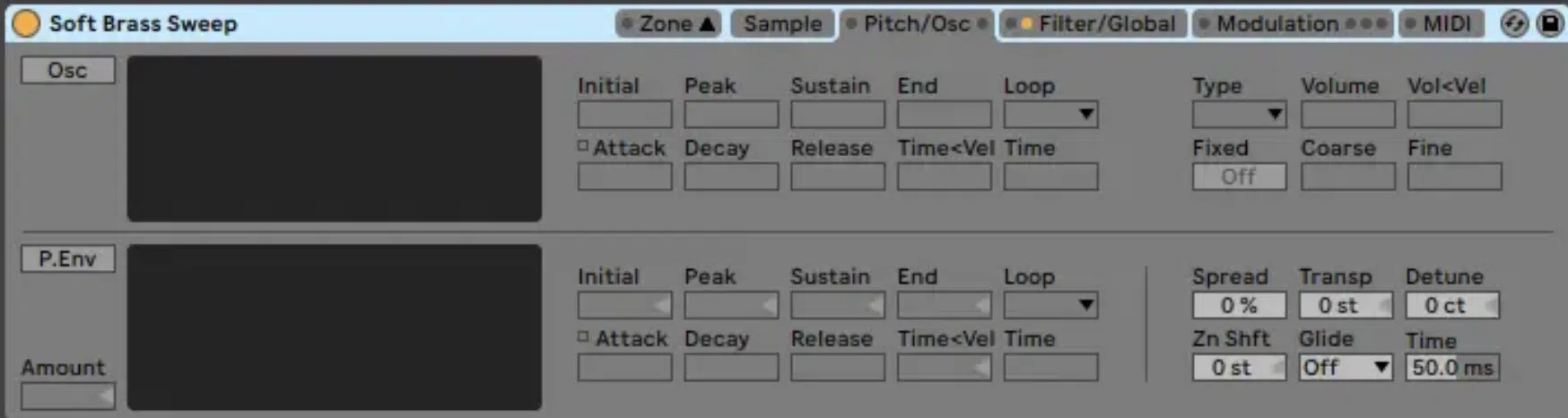 Sampler PitchOsc View - Unison