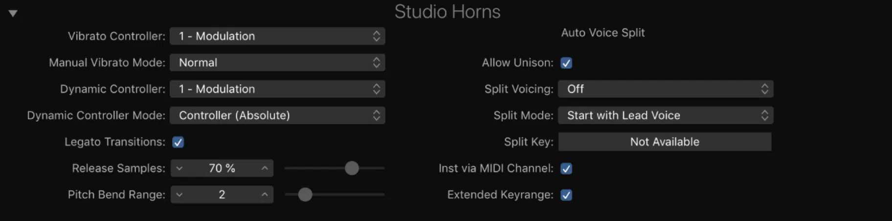 Studio Horns Extended Parameters - Unison