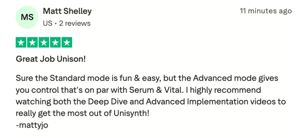 Unisynth Trustpilot 1 - Unison