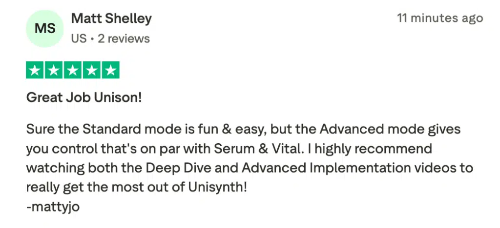 Unisynth Trustpilot 1 - Unison