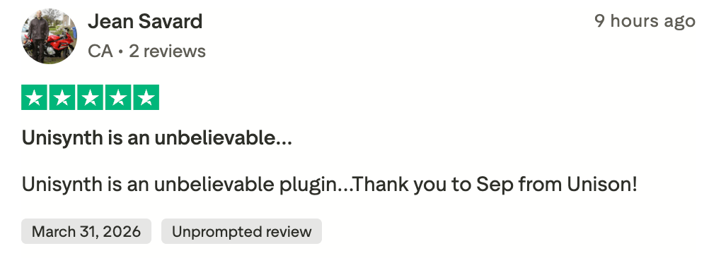 Unisynth Trustpilot 14 - Unison