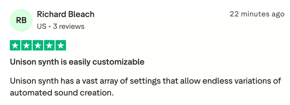Unisynth Trustpilot 5 - Unison