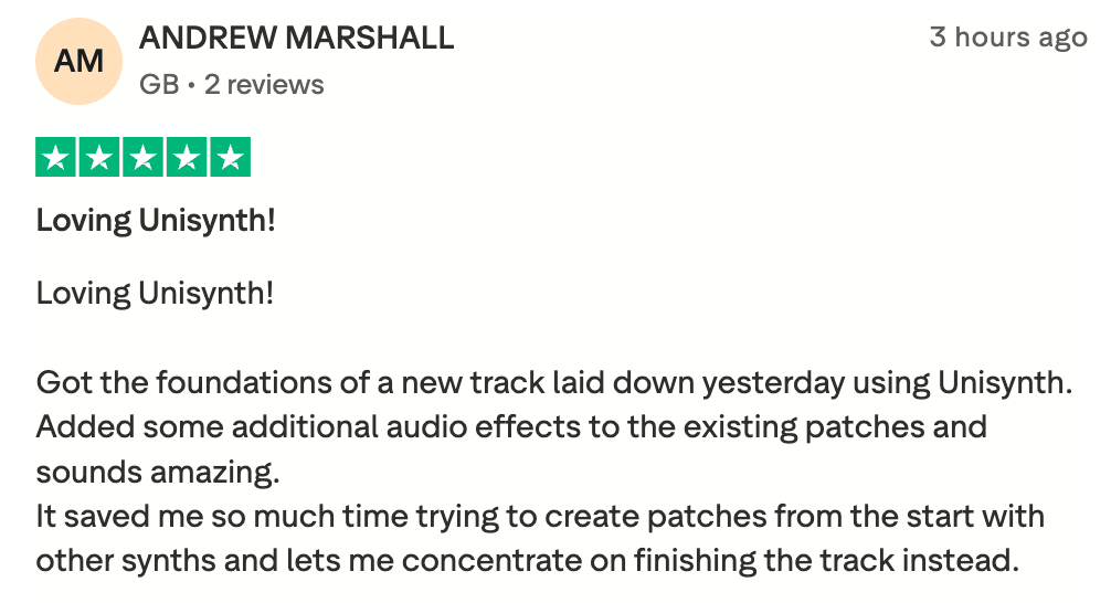 Unisynth Trustpilot 8 - Unison